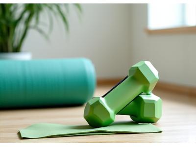 Minimalistička fitness oprema za kućnu teretanu, kao što su tegovi ili traka za vežbanje